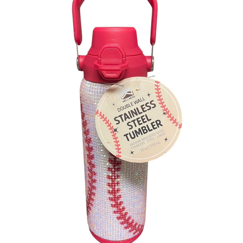 Wellness 25oz Double Wall Stainless Steel Tumbler Baseball Rhinestone NWT